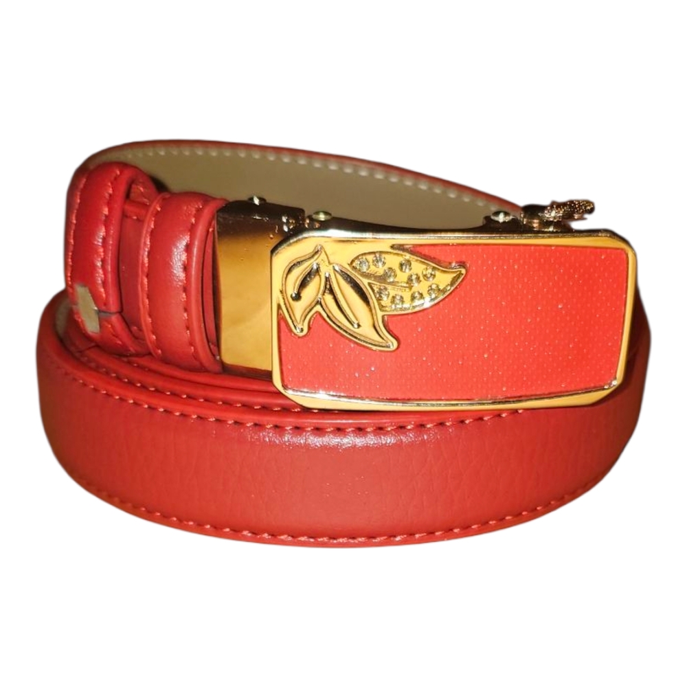 Elegant Red Leather Belt with Gold Buckle